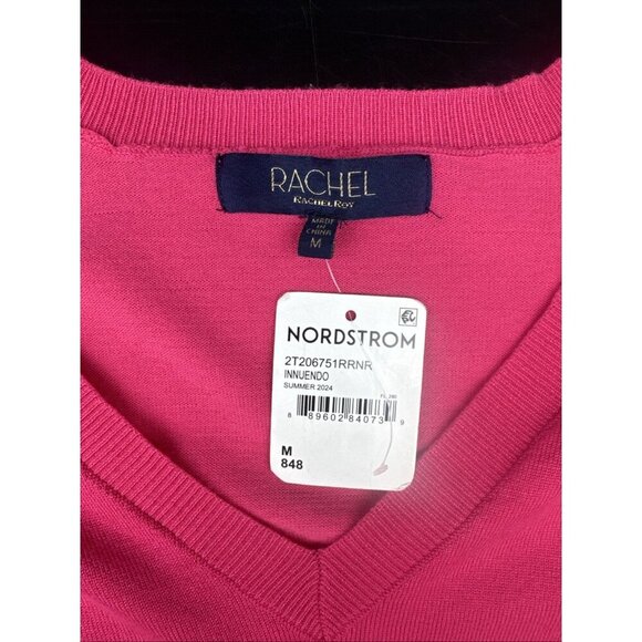 Rachel Roy Women’s V Neck 1/2 Sleeve Bright Pink Rayon Sweater Top Sz M NEW - Picture 5 of 10